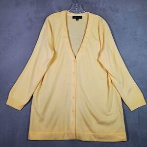 Susan Graver Cardigan Sweater Womens 1X Pastel Yellow Long Sleeve Button Minimal